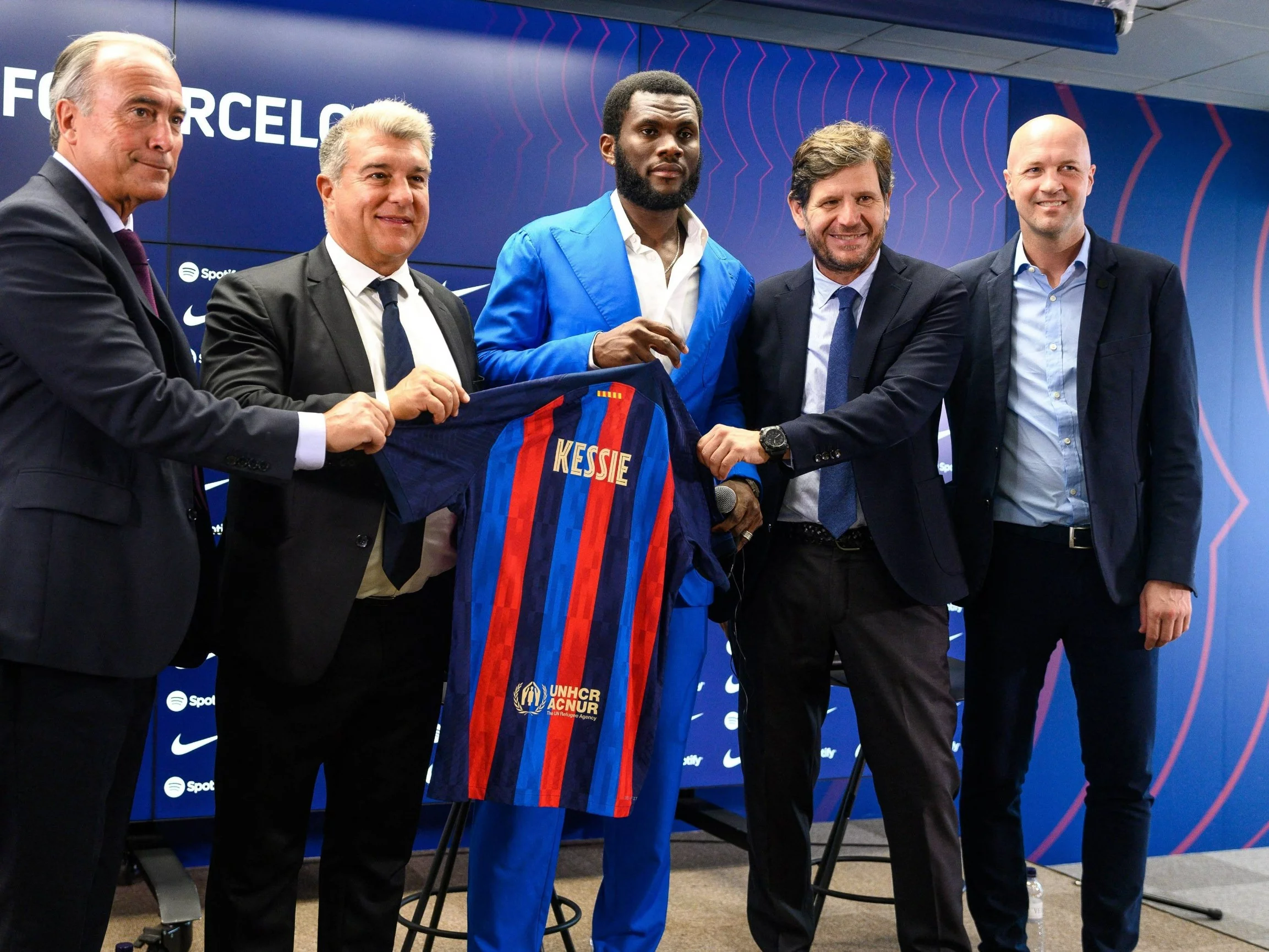 Joan Laporta, Franck Kessie, Mateu Alemany i Jordi Cruyff