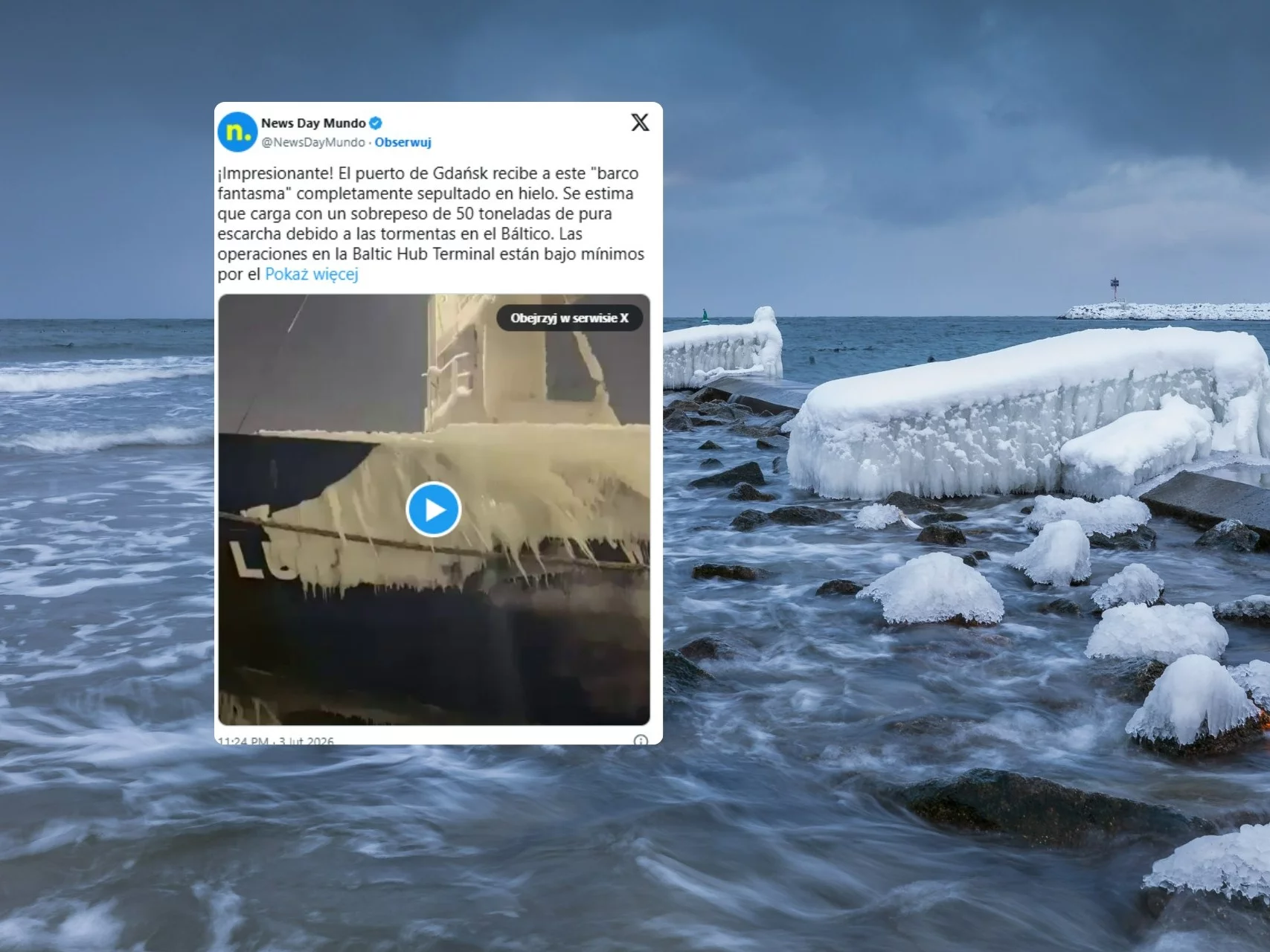 Ogromny statek w szponach lodu. Ten widok w Polsce zaskoczył świat