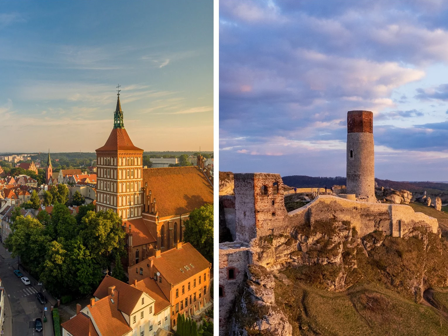 Od lewej: kościół św. Jakuba w Olsztynie, ruiny zamku w Olsztynie k. Częstochowy