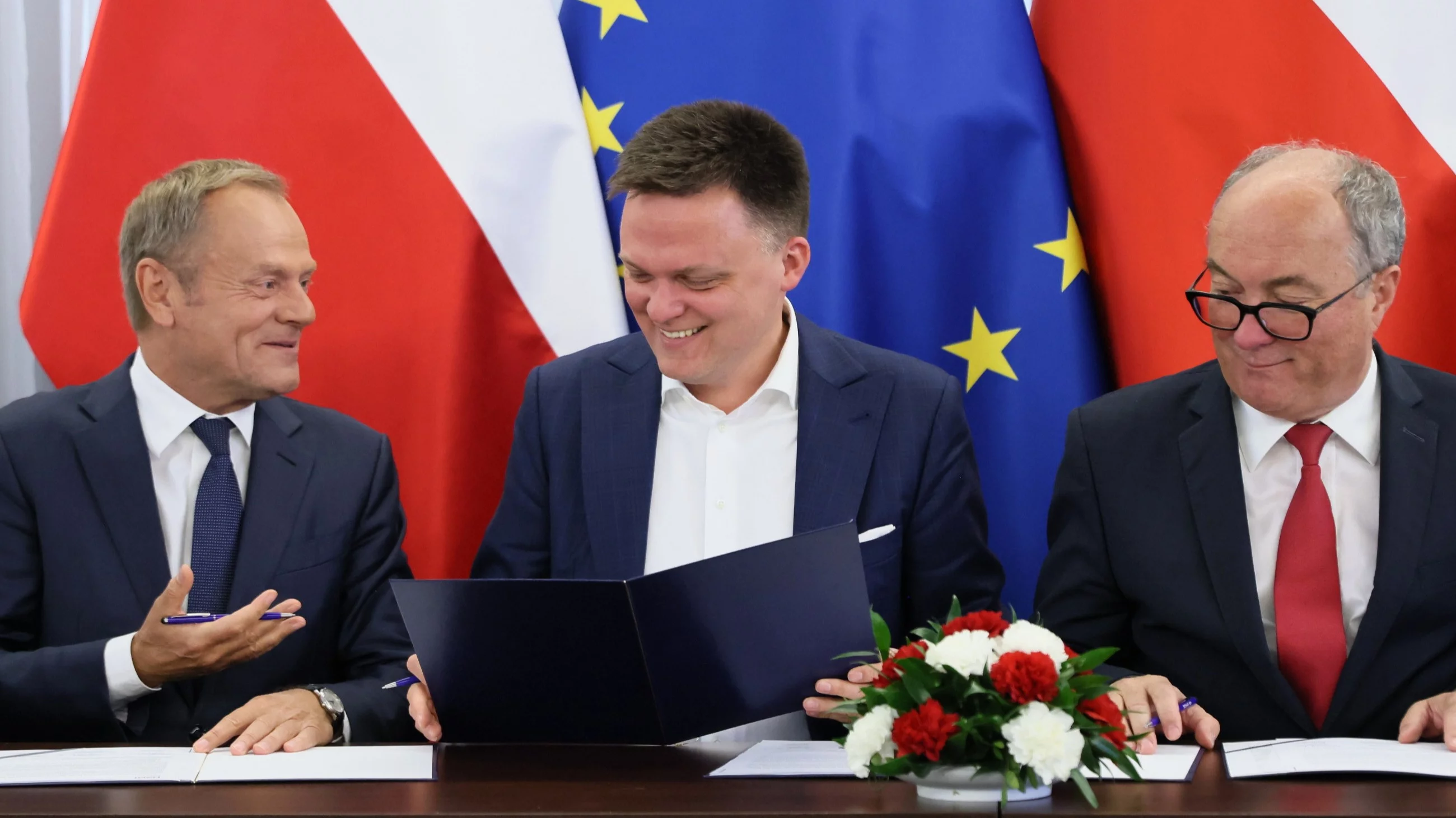 Donald Tusk, Szymon Hołownia i Włodzimierz Czarzasty