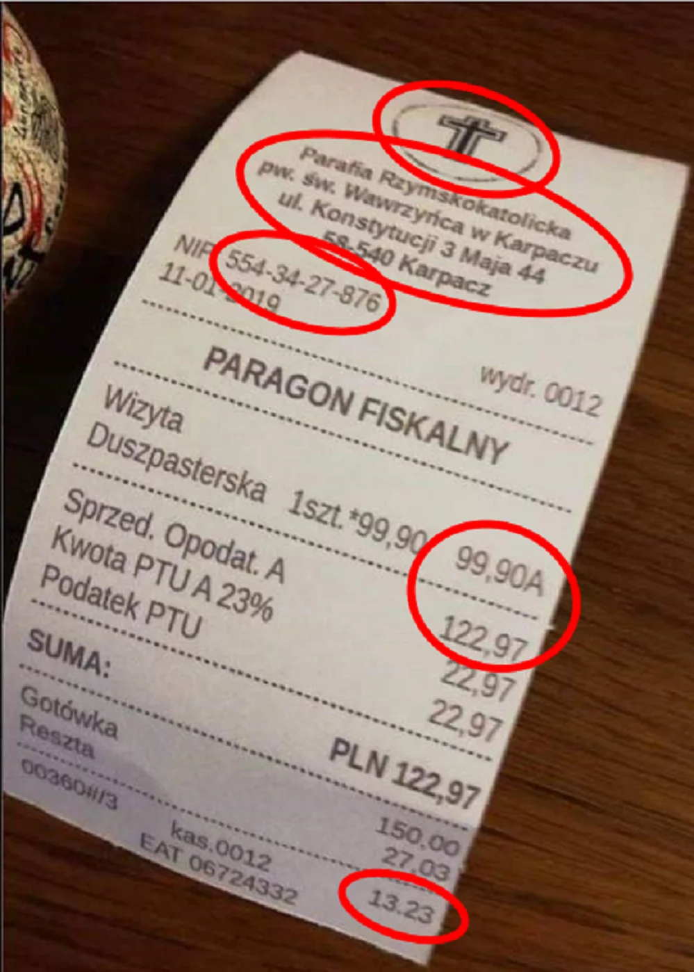 Fałszywy paragon za kolędę