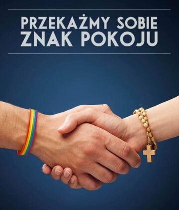 Plakat promujący kampanię „Przekażmy sobie znak pokoju”
