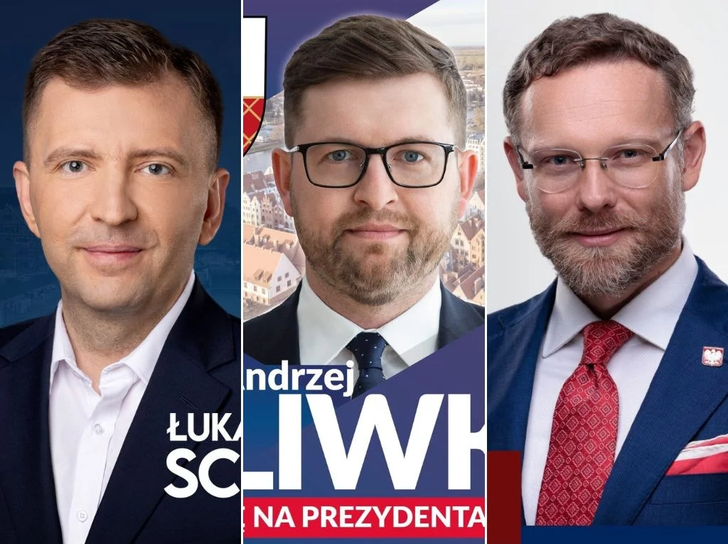 Plakaty wyborcze Łukasza Schreiber, Andrzeja Śliwki i Zbigniewa Boguckiego