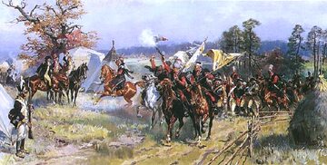 Po bitwie pod Zieleńcami, Kościuszko z ks. Józefem odbierają defiladę wojsk polskich z jeńcami, obraz Wojciecha Kossaka