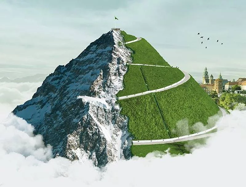 Grafika przedstawiająca nową interpretację Kopca Kościuszki.