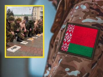 Pokaz w Baranowiczach i mundur z flaga Białorusi