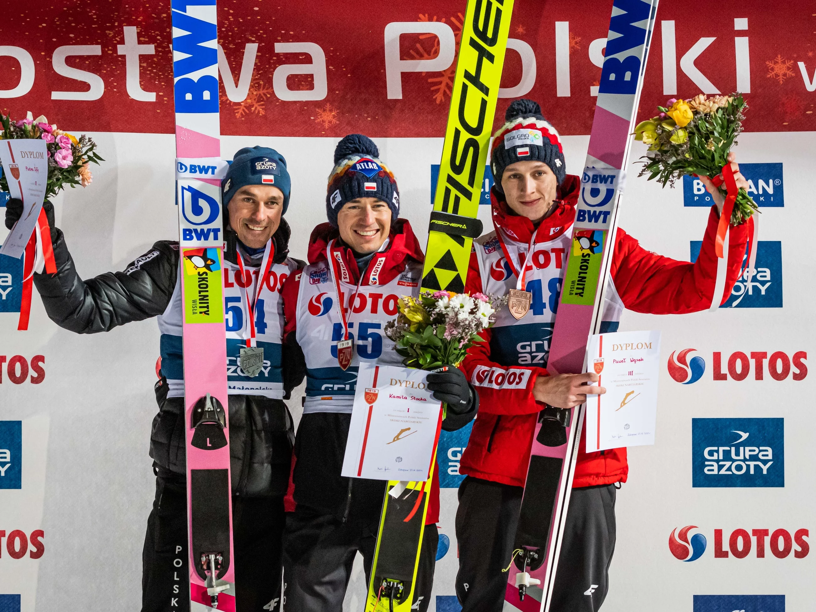 Piotr Żyła, Kamil Stoch i Paweł Wąsek