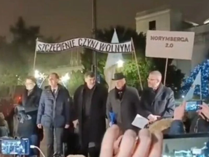 Posłowie Konfederacji podczas protestu antyszczepionkowego