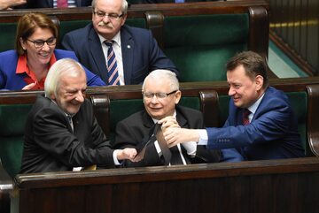 Politycy PiS: Ryszard Terlecki, Jarosław Kaczyński i Mariusz Błaszczak