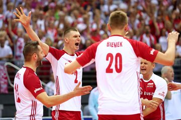 Polscy siatkarze podczas meczu z Tunezją