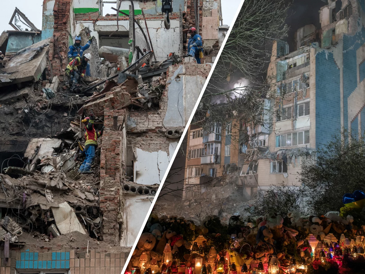 Zniszczone budynki po rosyjskim ataku