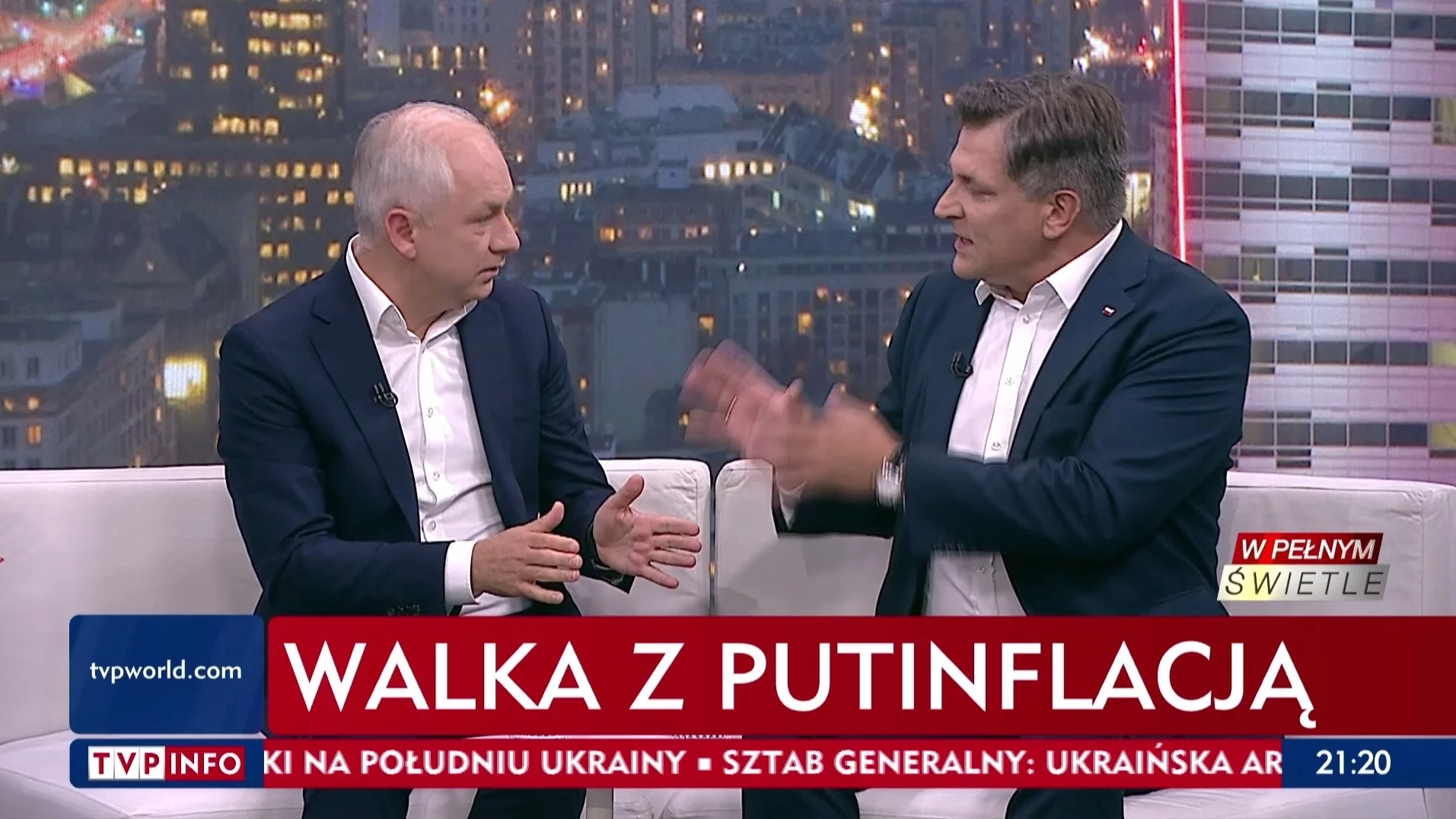 Kadr z programu „W pełnym świetle” w TVP Info