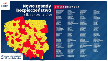 Powiaty w strefie czerwonej (zmiany obowiązują od 17 października)