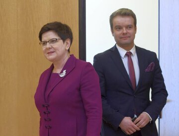 Premier Beata Szydło i rzecznik rządu Rafał Bochenek