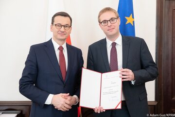 Premier Mateusz Morawiecki i Jan Sarnowski