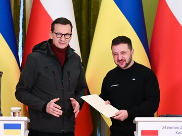 Premier Mateusz Morawiecki i prezydent Ukrainy Wołodymyr Zełenski w Kijowie