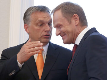 Premier Węgier Viktor Orban i przewodniczący Rady Europejskiej Donald Tusk