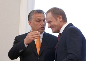 Premier Węgier Viktor Orban i przewodniczący Rady Europejskiej Donald Tusk