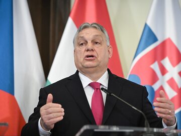 Premier Węgier Viktor Orban podczas konferencji prasowej