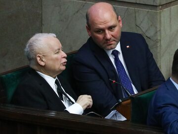 Prezes PiS Jarosław Kaczyński i minister ds. europejskich Szymon Szynkowski vel Sęk