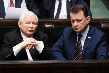 Prezes PiS Jarosław Kaczyński i minister Mariusz Błaszczak