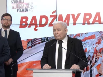 Prezes Prawa i Sprawiedliwości Jarosław Kaczyński na konferencji zapowiadającej cykl spotkań „Bądźmy razem”