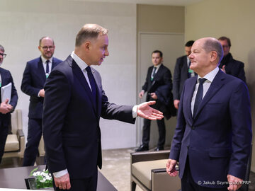 Prezydent Andrzej Duda i kanclerz Niemiec Olaf Scholz w Davos