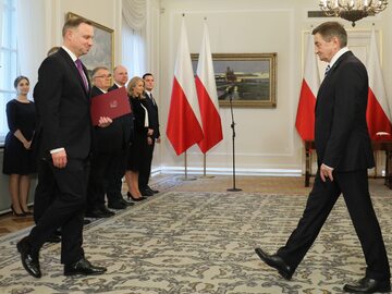 Prezydent Andrzej Duda  i powołany na stanowisko ministra-członka Rady Ministrów, Marek Kuchciński