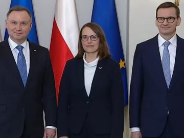 Prezydent Andrzej Duda, minister Magdalena Rzeczkowska, premier Mateusz Morawiecki