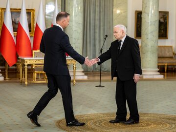 Prezydent Andrzej Duda podczas uroczystości powołania Jarosława Kaczyńskiego na stanowisko wicepremiera w czerwcu 2023 roku