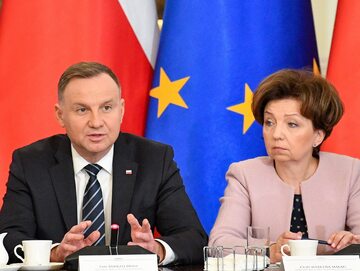 Prezydent Andrzej Duda wraz z minister Marleną Maląg podczas Rady Dialogu Społecznego