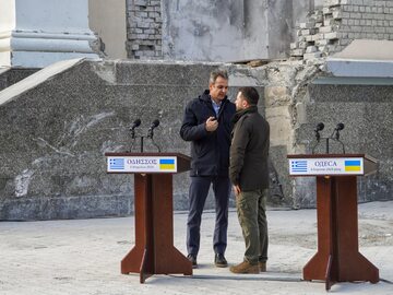 Prezydent Ukrainy Wołodymyr Zełenski i premier Grecji Kyriakos Mitsotakis w Odessie