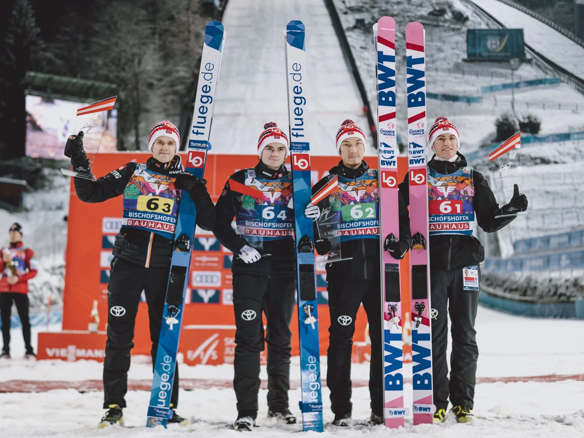 Halvor Egner Granerud, Marius Lindvik, Johann Andre Forfang i Daniel Andre Tande