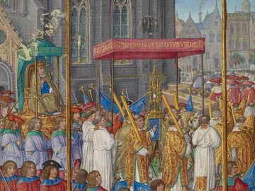 Procesja w święto Bożego Ciała
na XVI-wiecznej iluminacji Mistrza Jakuba IV Szkockiego