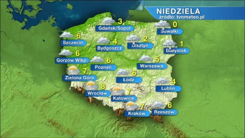 Mapa pogody na pierwszy dzień świąt