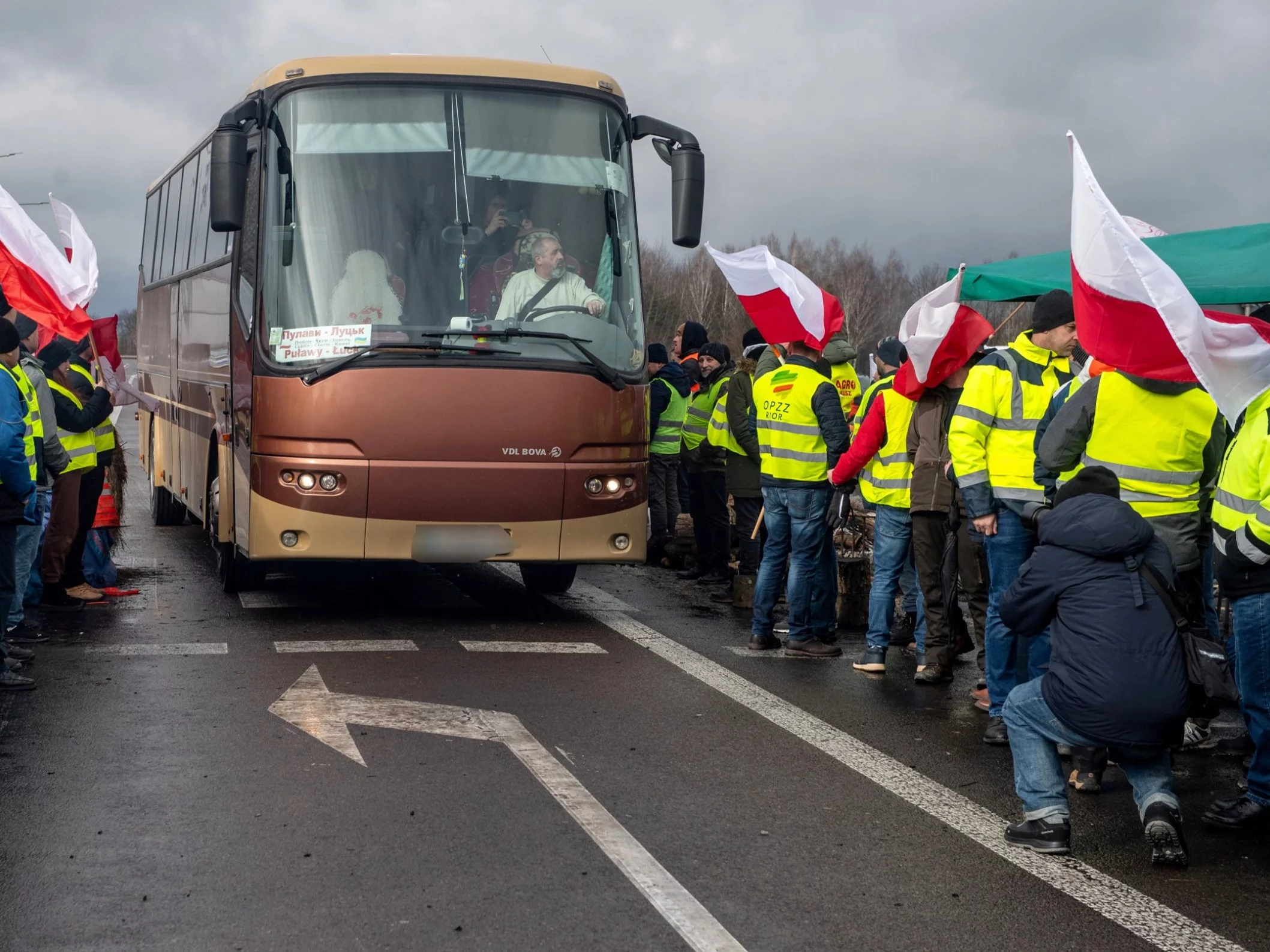 Protest rolników przed przejściem granicznym w Dorohusku