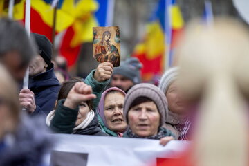 Protest zwolenników partii ȘOR na głównej ulicy Kiszyniowa, 28 lutego 2023 r.