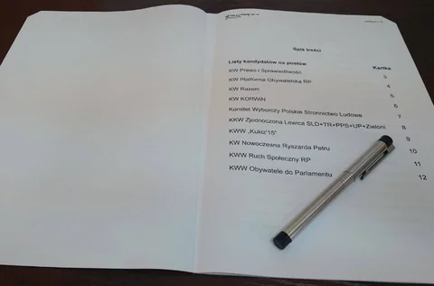 Spis treści karty wyborczej w jednym z warszawskich lokali (fot.Wprost)