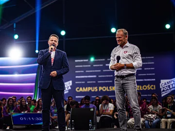 Rafał Trzaskowski i Donald Tusk podczas Campusu Polska Przyszłości