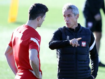 Robert Lewandowski i Paulo Sousa podczas treningu reprezentacji Polski