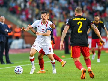 Robert Lewandowski w meczu z Belgią