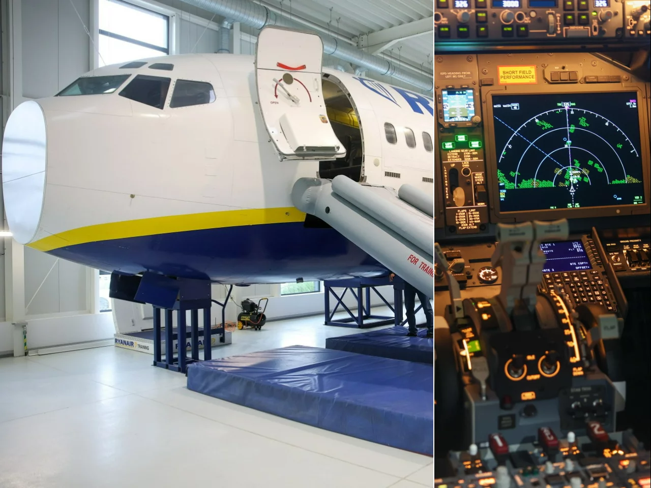 Kadłub treningowy i symulatory lotu w centrum symulatorowo-treningowym Ryanair
