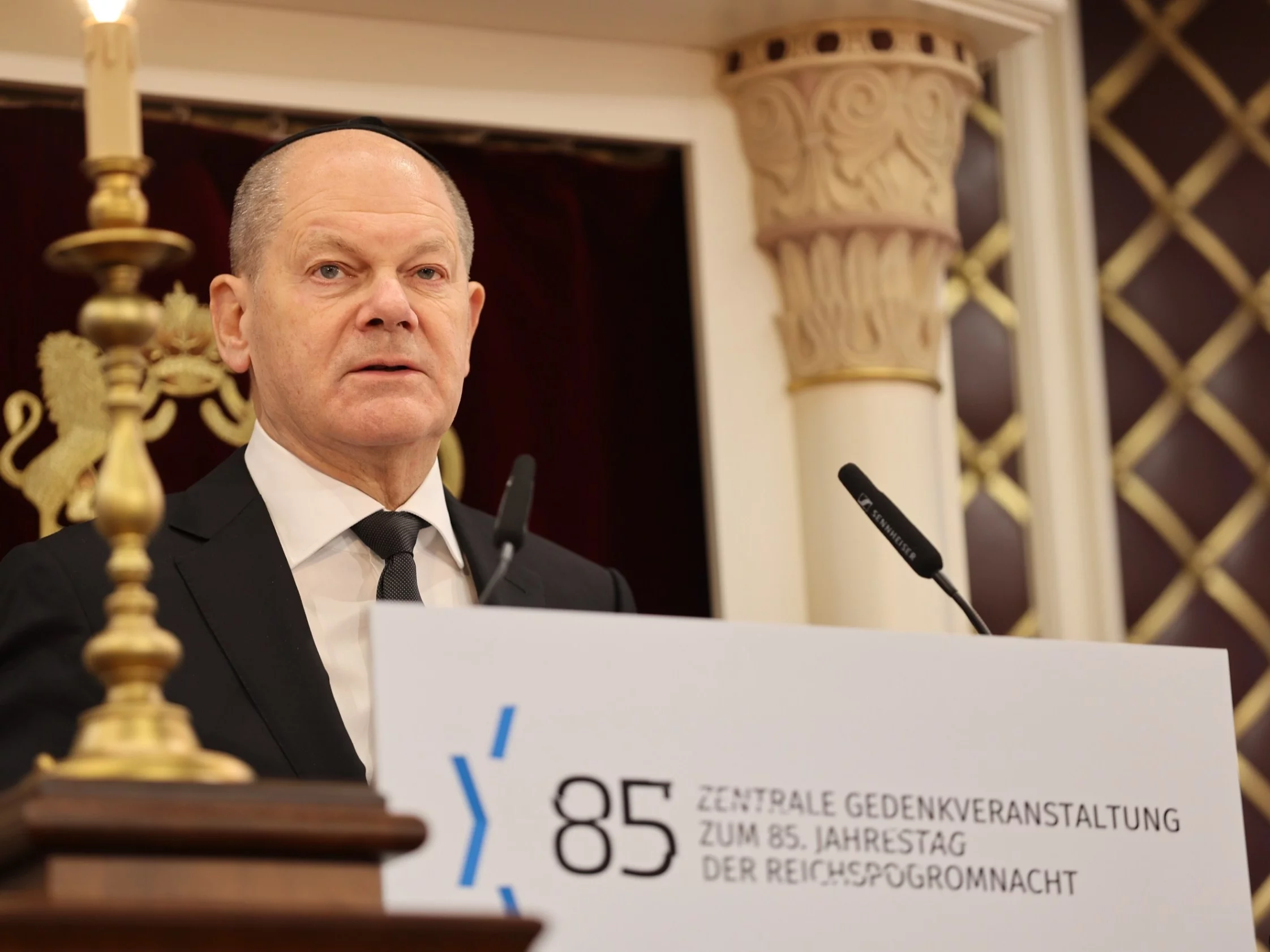 Olaf Scholz w 85. rocznicę nocy kryształowej