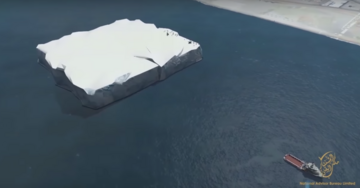 Screen z filmu pokazującego plan holowania góry lodowej