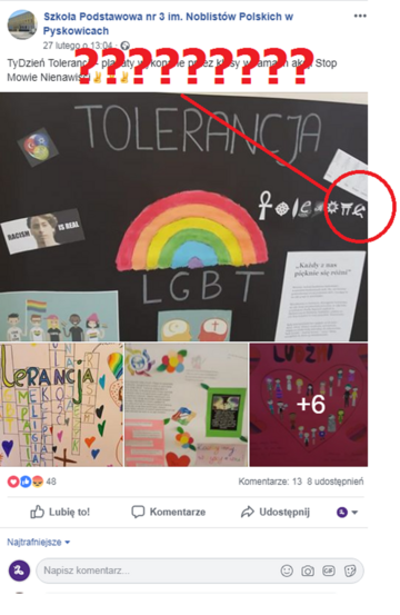 Screenshot z zamieszczonego przez szkołę postu na Facebooku