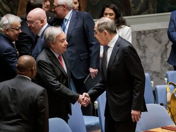 Sekretarz generalny ONZ António Guterres i Siergiej Ławrow