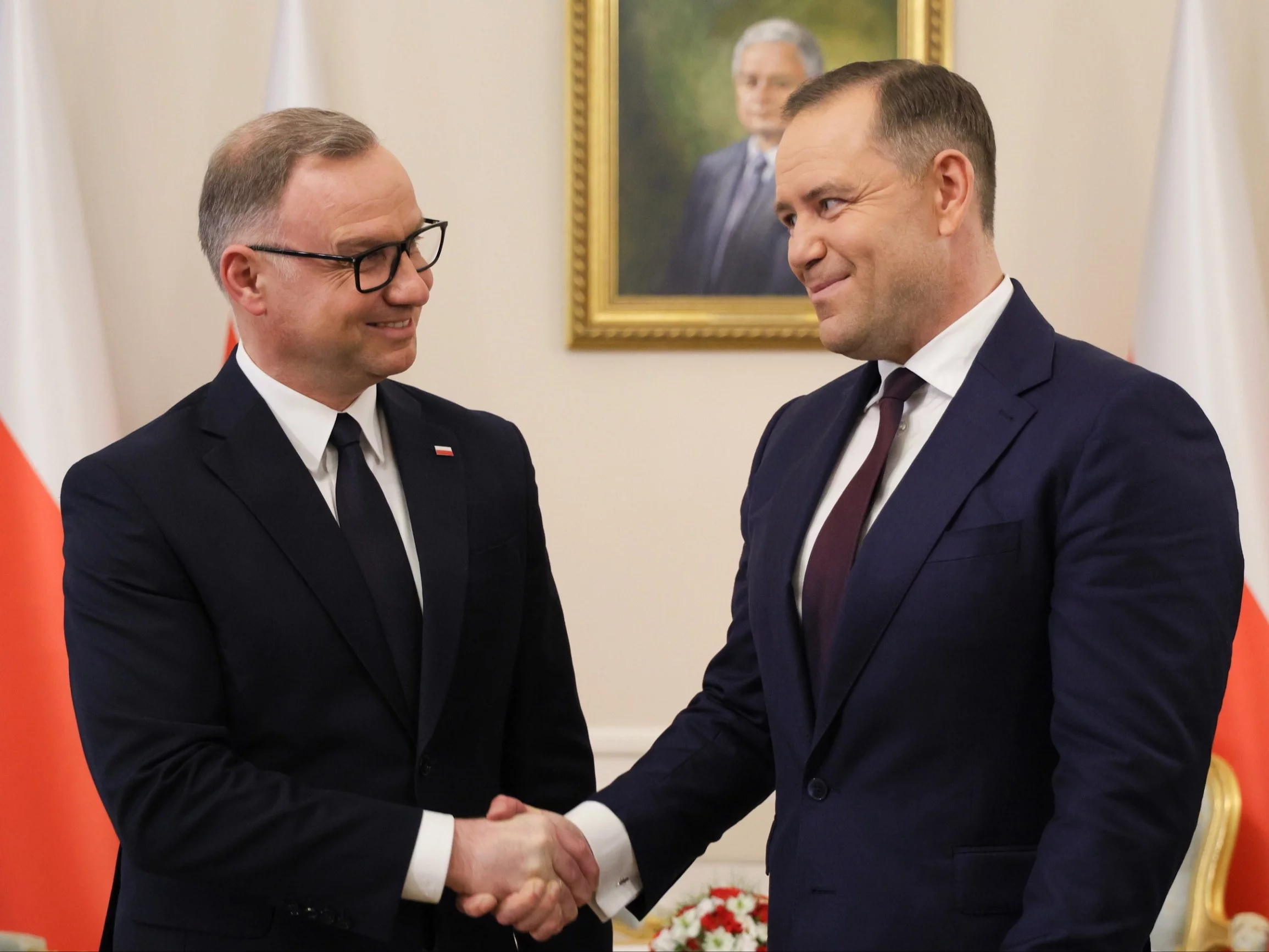 Prezydent RP Andrzej Duda i prezydent elekt Karol Nawrocki na spotkaniu w Pałacu Prezydenckim w Warszawie