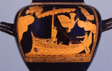 Siren Vase, przedstawiająca statek handlowy