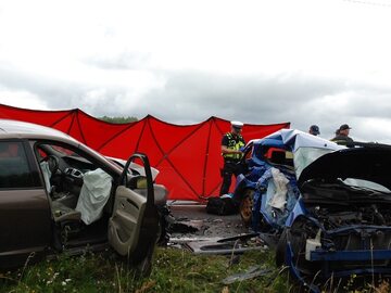 Skutki wypadku w miejscowości Stołczno na Pomorzu