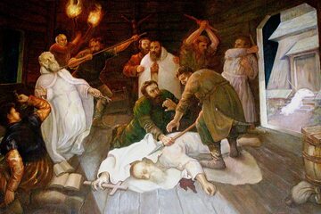 Śmierć Benedykta, Jana, Mateusza, Izaaka i Krystyna - pierwszych męczenników Polski. W 1003 r. zostali zamordowanie w napadzie rabunkowym